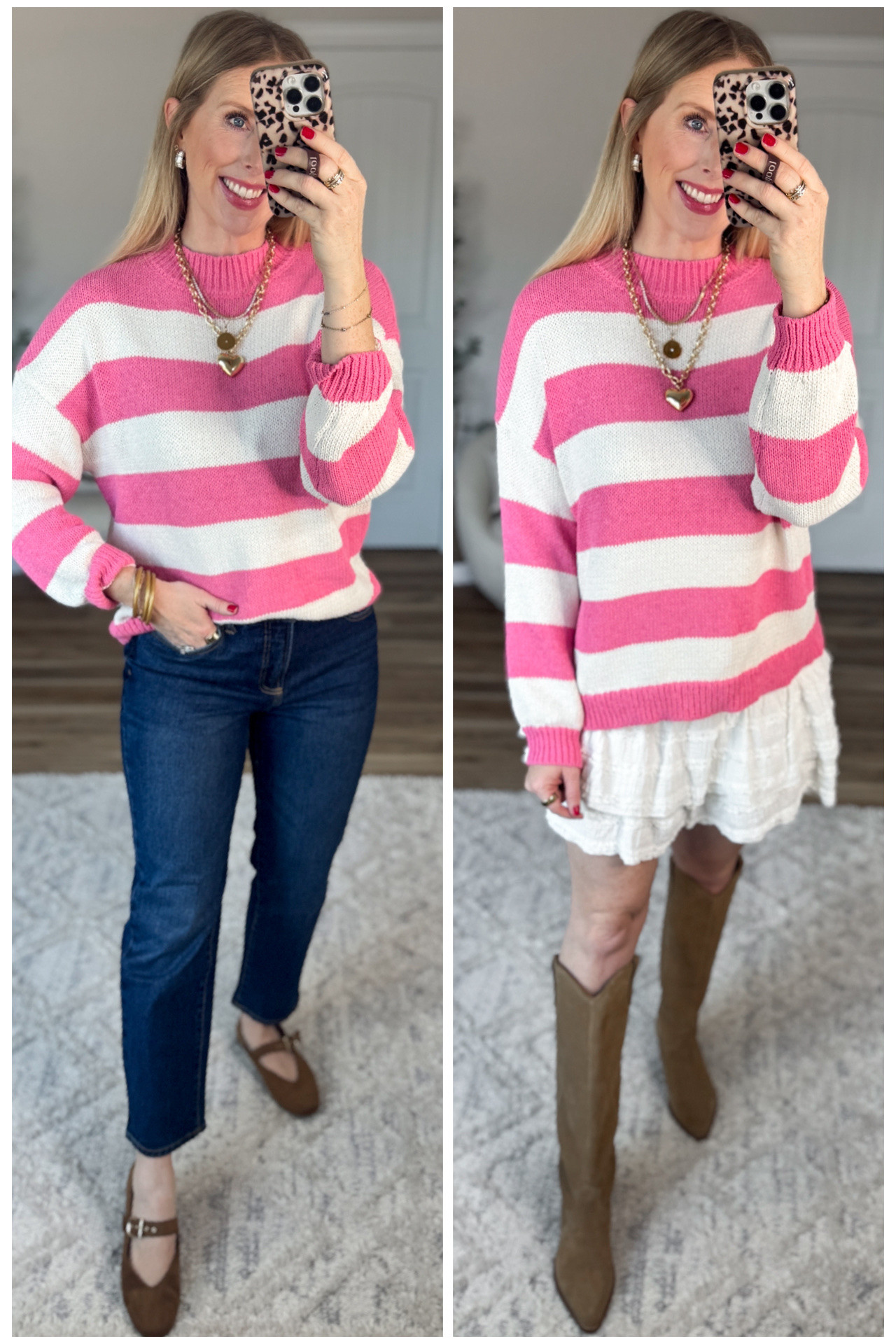 2 ways to style this pink and white stripe sweater from Walmart! Size small 

#LTKmomlife #LTKootd