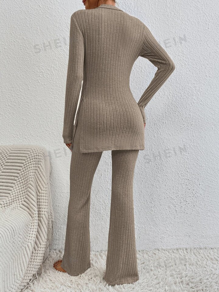 SHEIN Essnce Mock Neck Tee & Flare Leg Pants | SHEIN