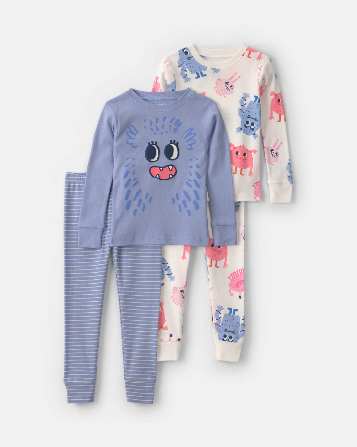 Toddler Girl 4-Piece Monster 100% Cotton Snug Fit Pajama Set - Blue/Cream | Carter's Inc