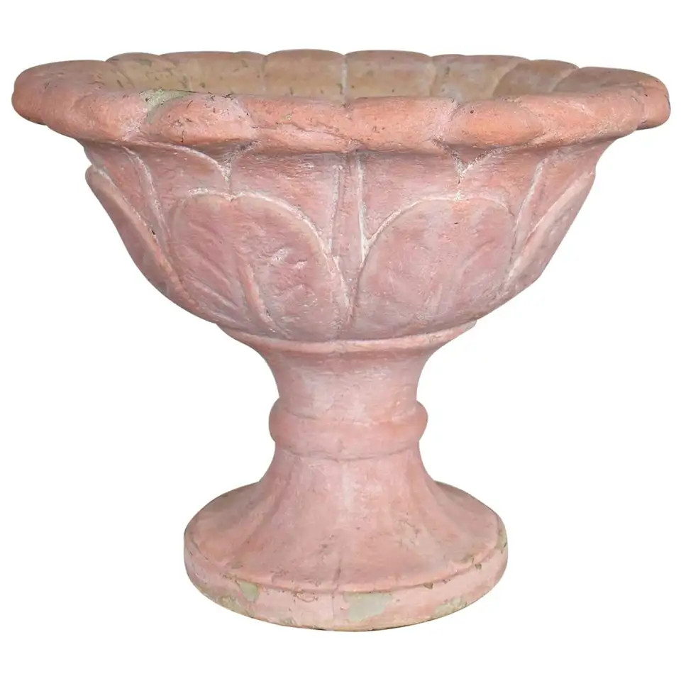 Antiqu Salmon Red Concrete Garden Urn Planter | 1stDibs