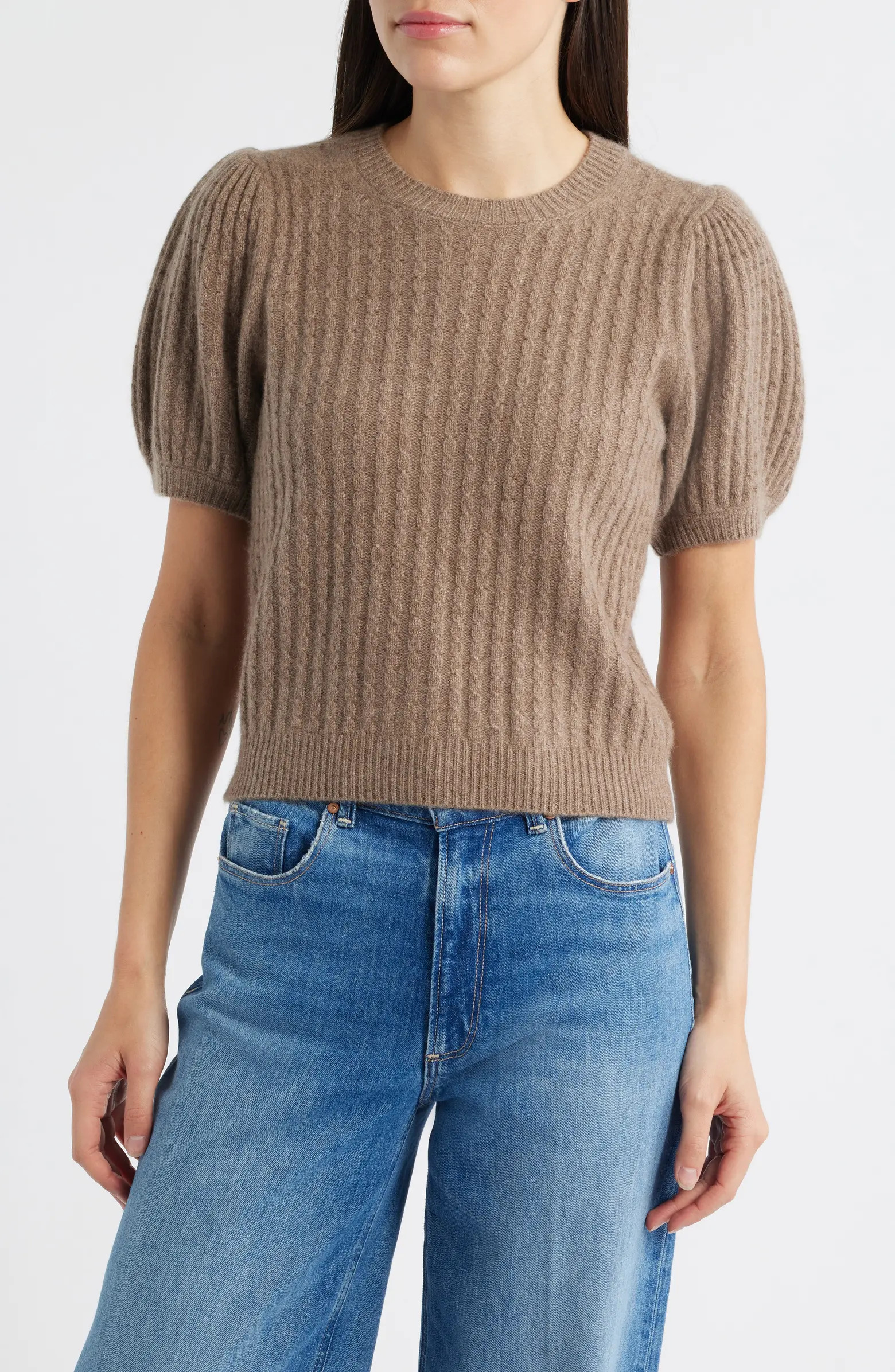 Lucerne Puff Sleeve Cable Knit Cashmere Sweater | Nordstrom