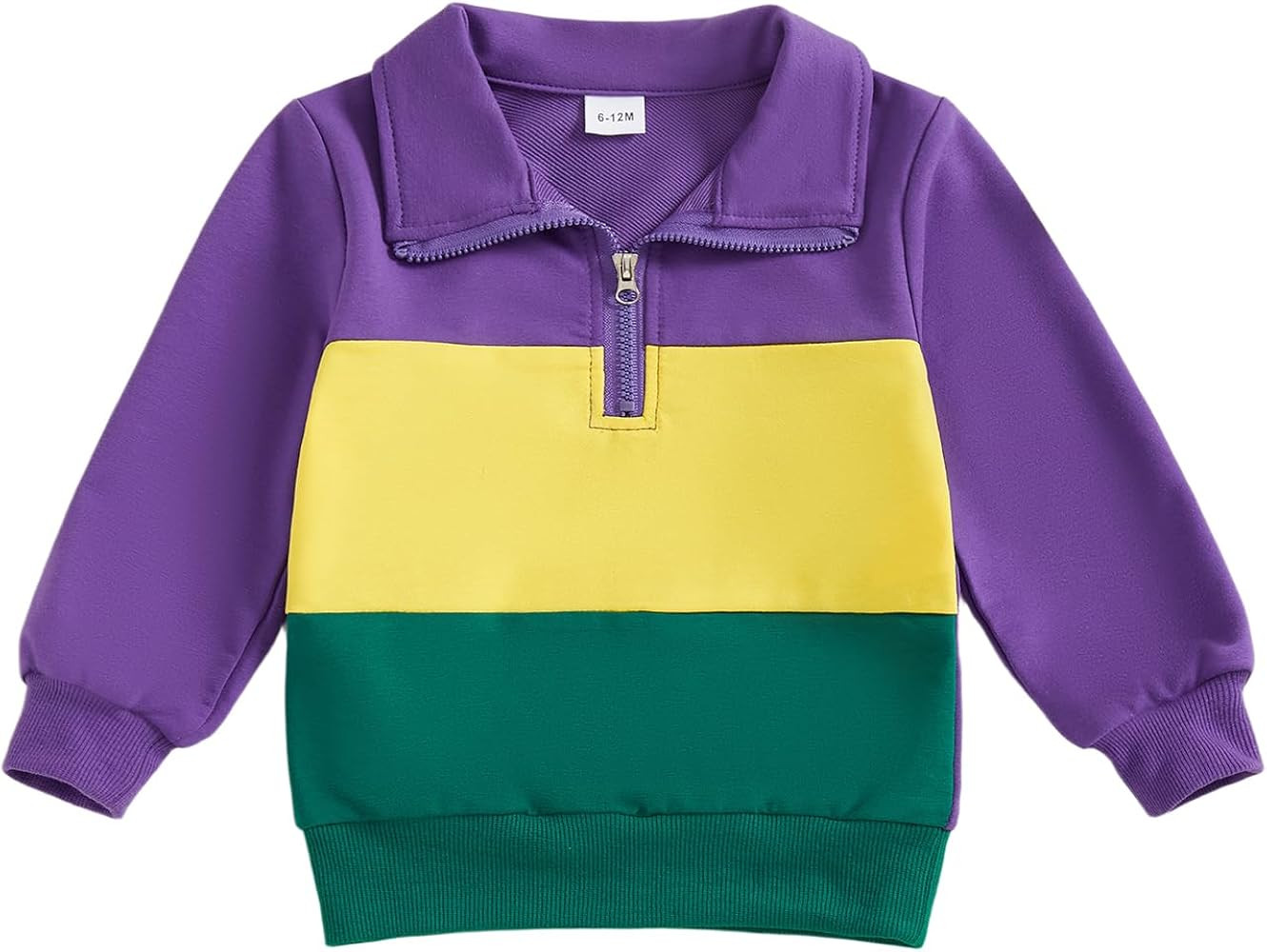 Toddler Baby Boy Girl Mardi Gras Outfit Long Sleeve Purple Yellow Green Pullover Quarter Zip Swea... | Amazon (US)