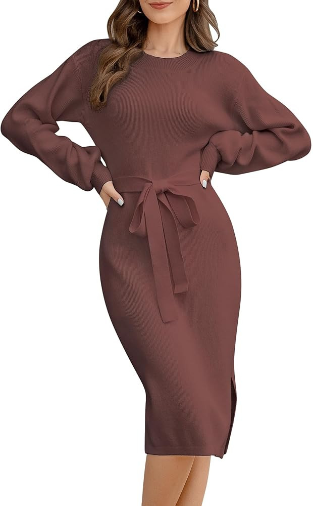 ZLIGXEA Sweater Dress for Women Long Sleeve Crewneck Pullover Dresses Womens 2024 Fall Winter Fas... | Amazon (US)