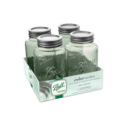 Ball 32oz 4pk Glass Regular Mouth Mason Color Jar with Lid and Band Seafoam Green | Target
