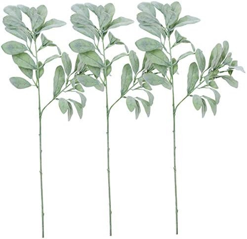Sunm boutique 3 Pcs Artificial Lamb's Ear Leaf Artificial Greenery Flocked Lambs Ear Leaves in Si... | Amazon (US)