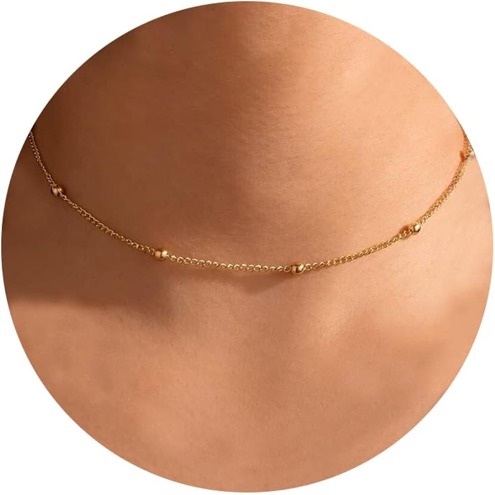 CHESKY Gold Dainty Choker Necklace for Women, 14k Gold/Silver Plated Layered Satellite Bead Choke... | Amazon (US)