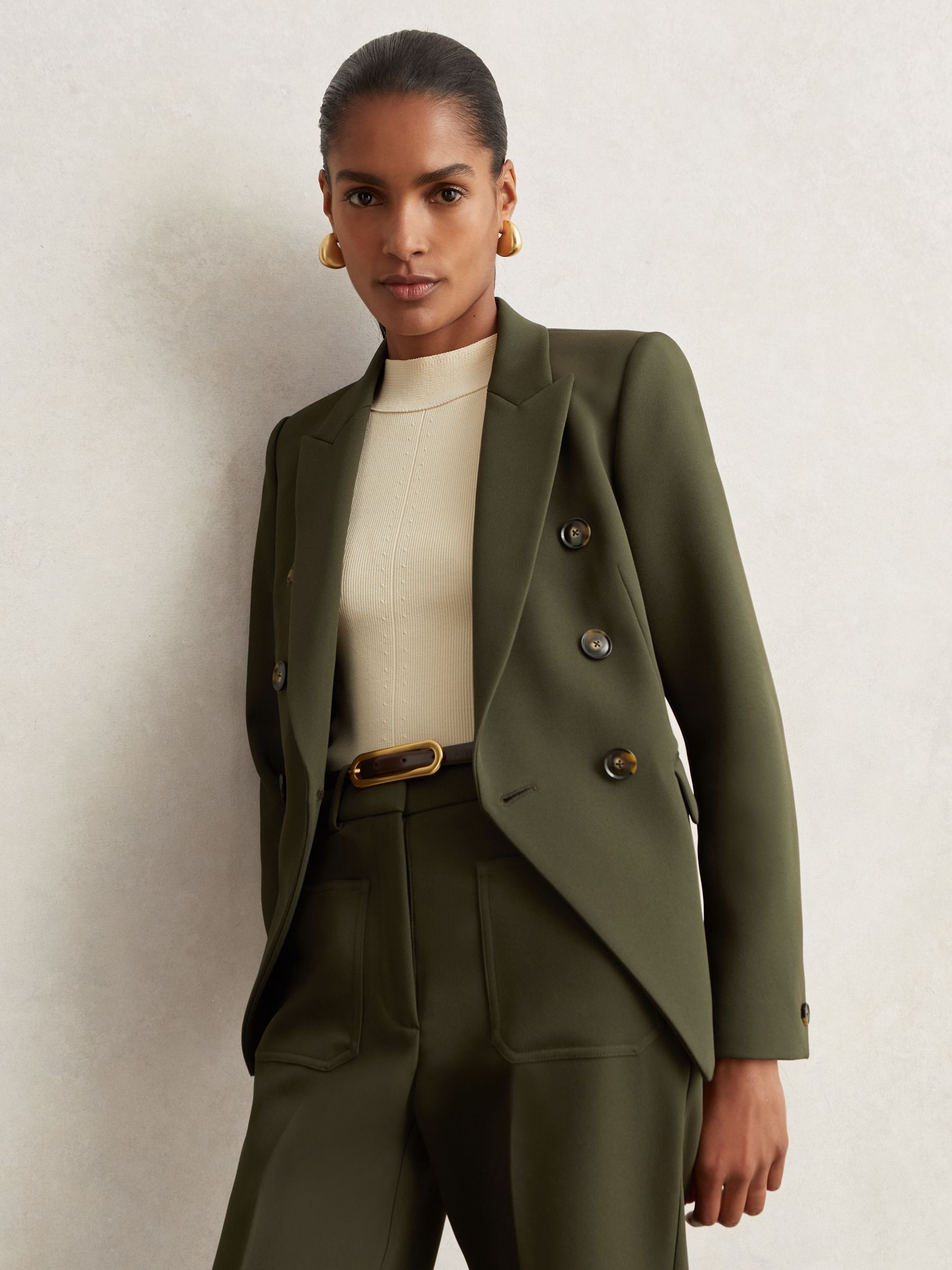 Twill Double-Breasted Blazer in Green | Reiss UK