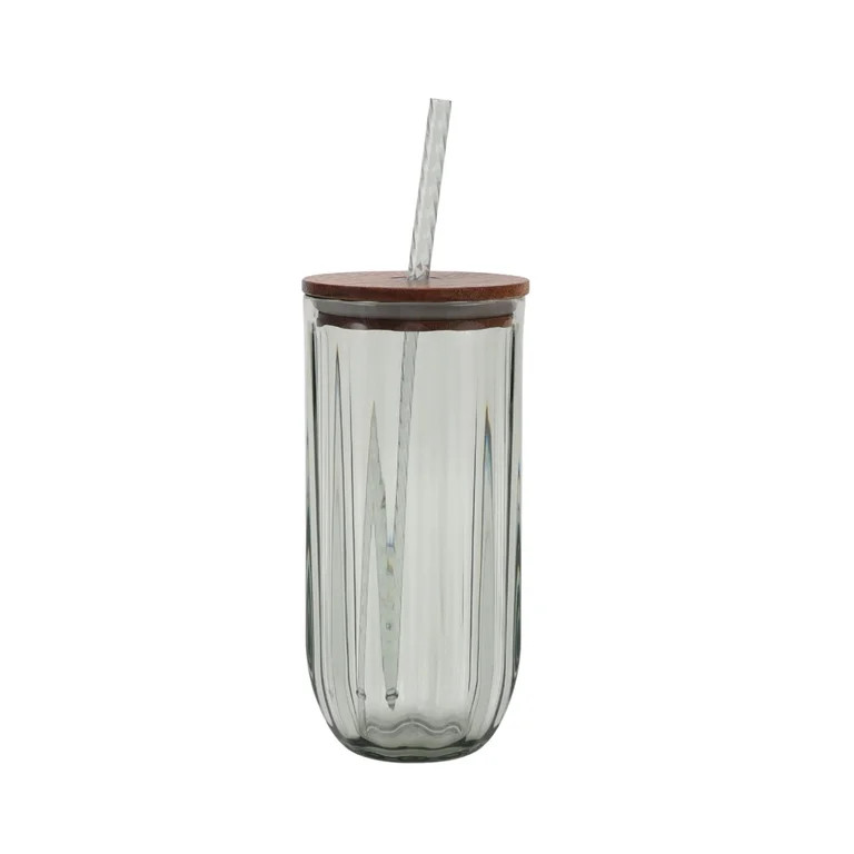 Better Homes & Gardens 21-Ounce Green Tritan Fluted Sipper Tumbler with Acacia Wood Lid and Straw | Walmart (US)