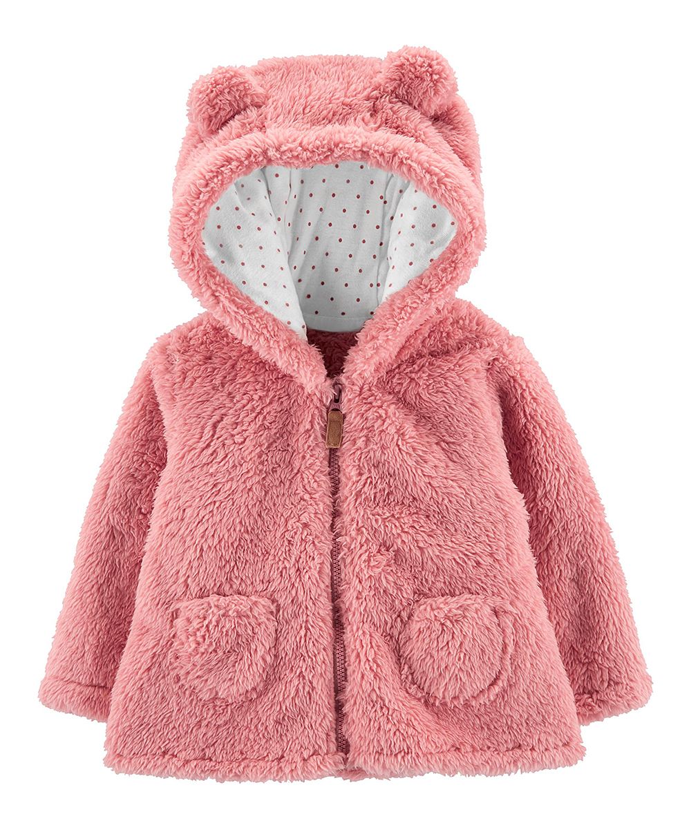 Carter's Girls' Fleece Jackets PINK - Dark Pink Bear Sherpa Coat - Infant | Zulily