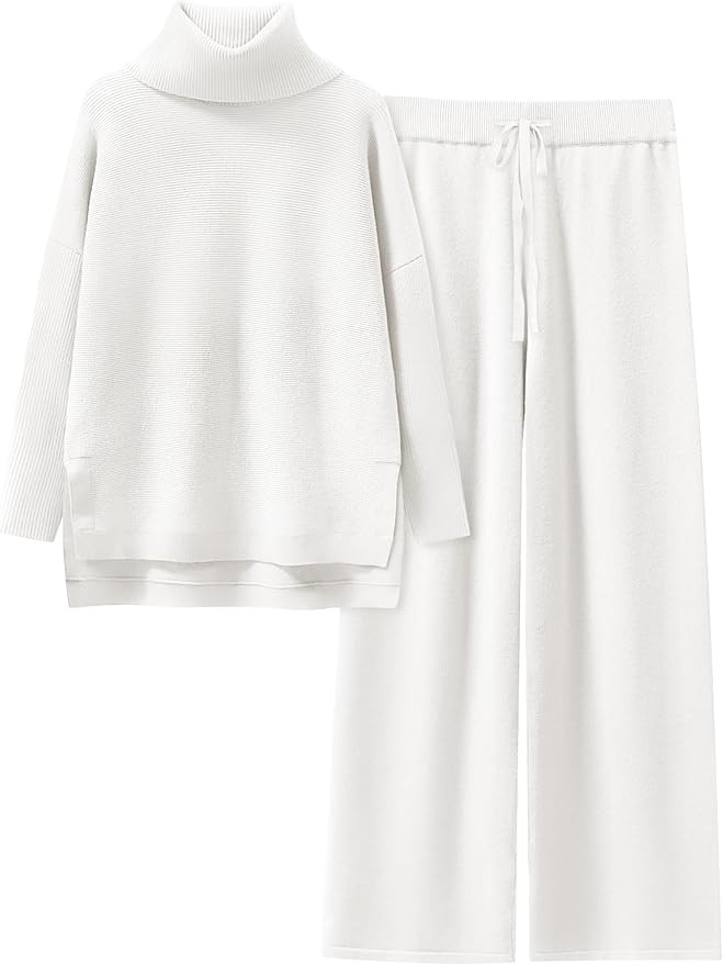 ANRABESS Women Two Piece Outfits Oversized Turtleneck Knit Pullover Sweater Top Wide Leg Pants Lo... | Amazon (US)