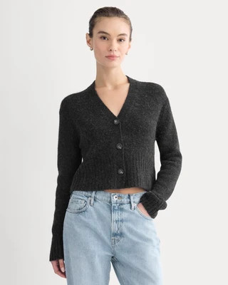 Everlane High V Cropped Cardigan in Alpaca Sweater | Heather Black | XL | Wool | Everlane