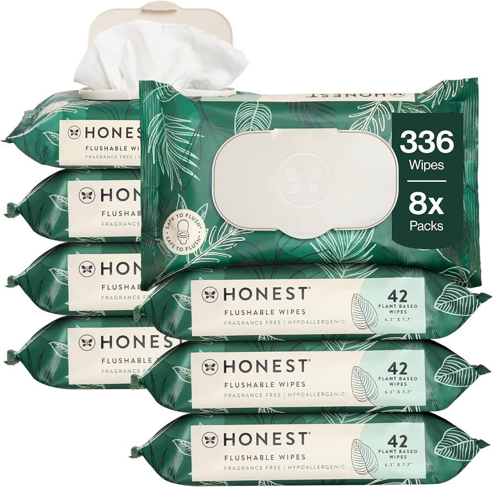 The Honest Company Hypoallergenic Flushable Wipes for Sensitive Skin, Tropical Leaves, 336 Count | Amazon (US)