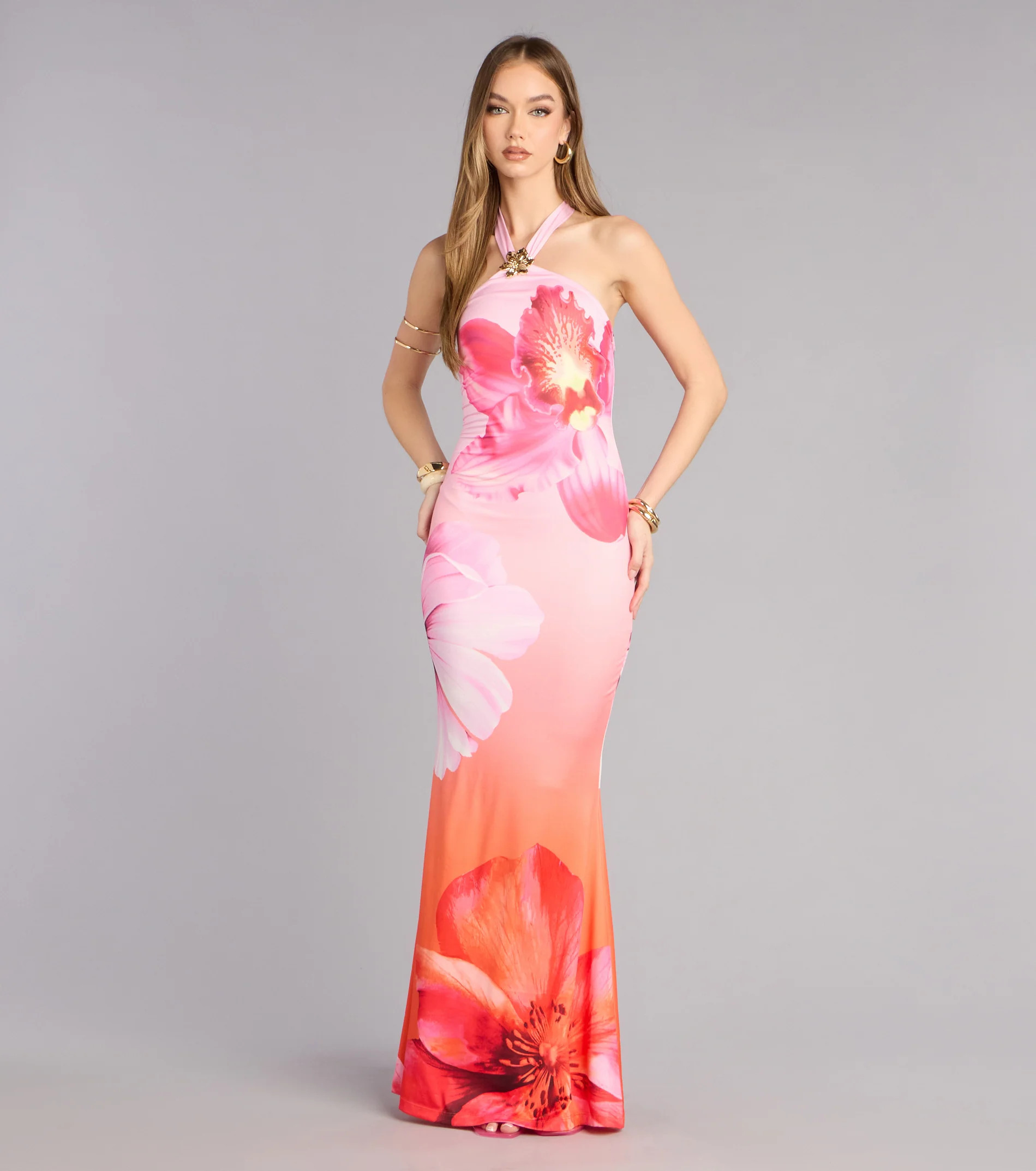 Bloom Agenda Floral Mesh Halter Maxi Dress | Windsor Stores