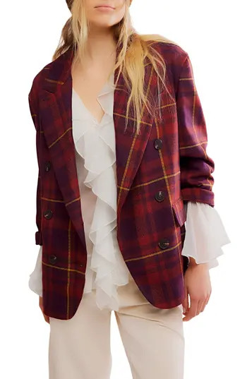 Free People Dean Double Breasted Blazer in Plum Combo at Nordstrom Rack, Size Medium | Nordstrom Rack