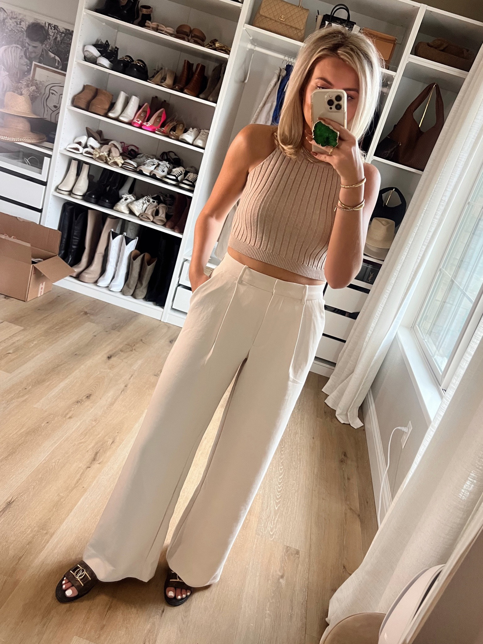 Abercrombie high rise wide leg pants for work wear date night casual elevated wear - 
True to size, wearing 27 Long 
Get 15% off orders of $100+
Come in short, regular, and long 
Amazon crop tank- size up 1-2 sizes- wearing M 

#LTKsalealert #LTKunder100 #LTKstyletip