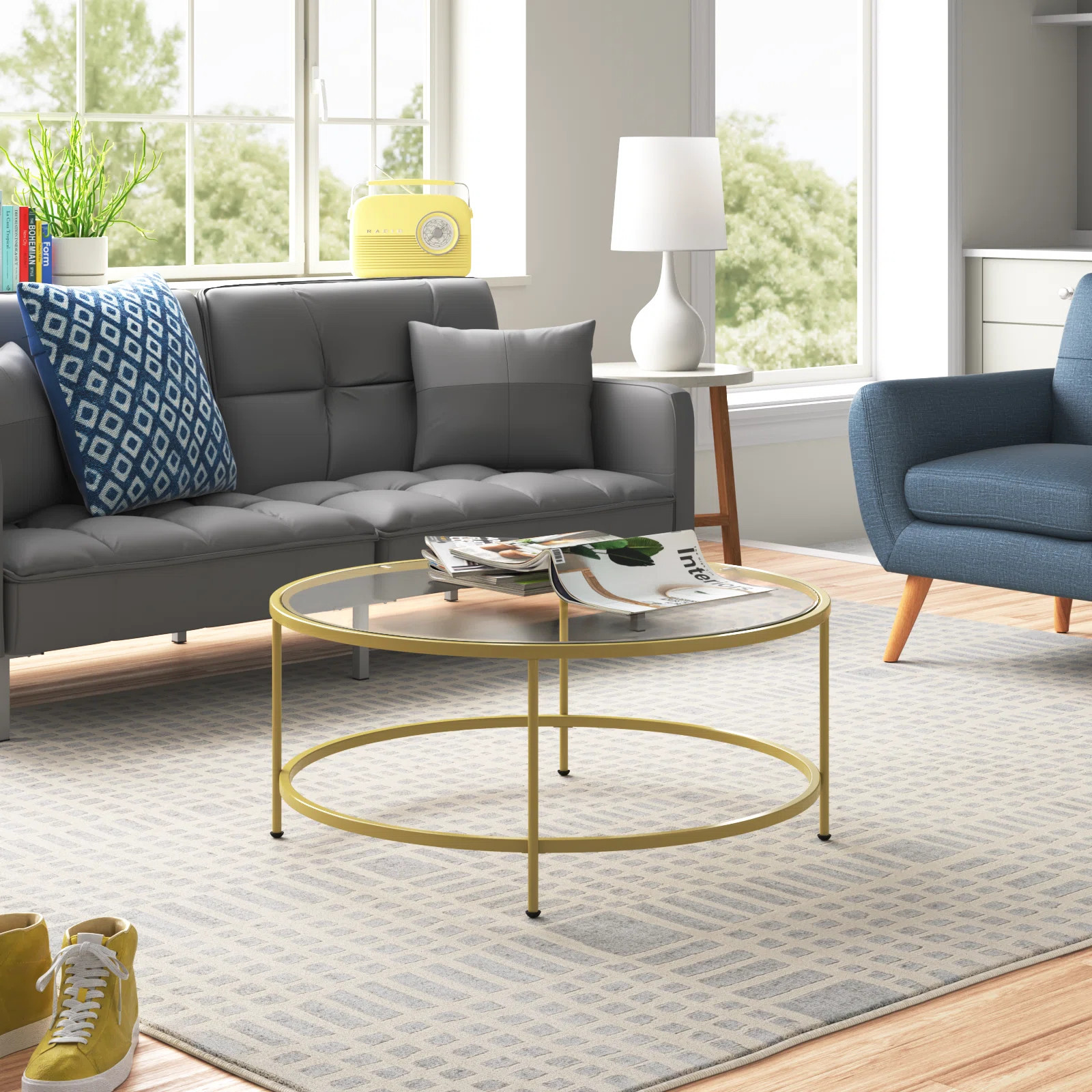 Berzan Glass Living Room Coffee Table with Round Metal Frame | Wayfair North America
