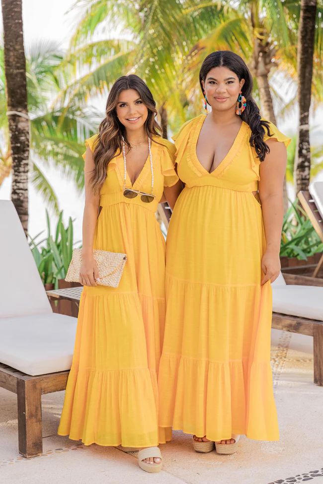 Complicated Heart Mustard Deep V-Neck Maxi | The Pink Lily Boutique