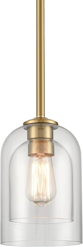 YUBOLE Glass Pendant Light Brass Pendant Lighting for Kitchen Island with Two Glass Shade Dimmabl... | Amazon (US)