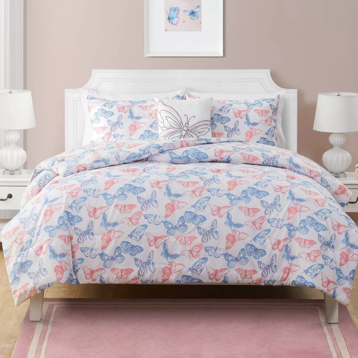 Full/Queen Kids' Pastel Butterfly Comforter Set White - Olivia & Finn | Target