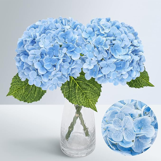 Waipfaru 21" Real Touch Blue Hydrangea Artificial Flowers with Long Stem & Leaves, Full Latex Fau... | Amazon (US)