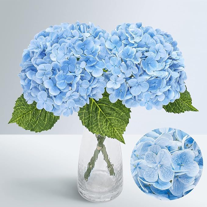 Waipfaru 21" Real Touch Blue Hydrangea Artificial Flowers with Long Stem & Leaves, Full Latex Fau... | Amazon (US)