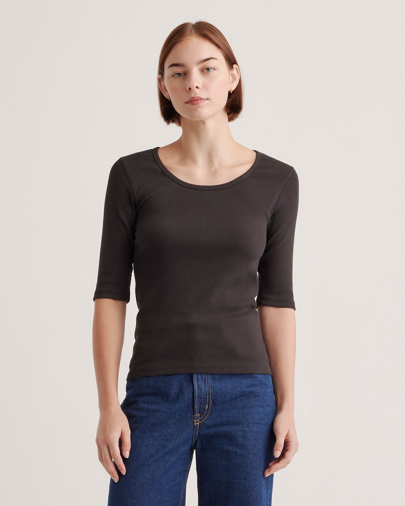 Organic Cotton Micro-Rib Elbow Sleeve Tee | Quince