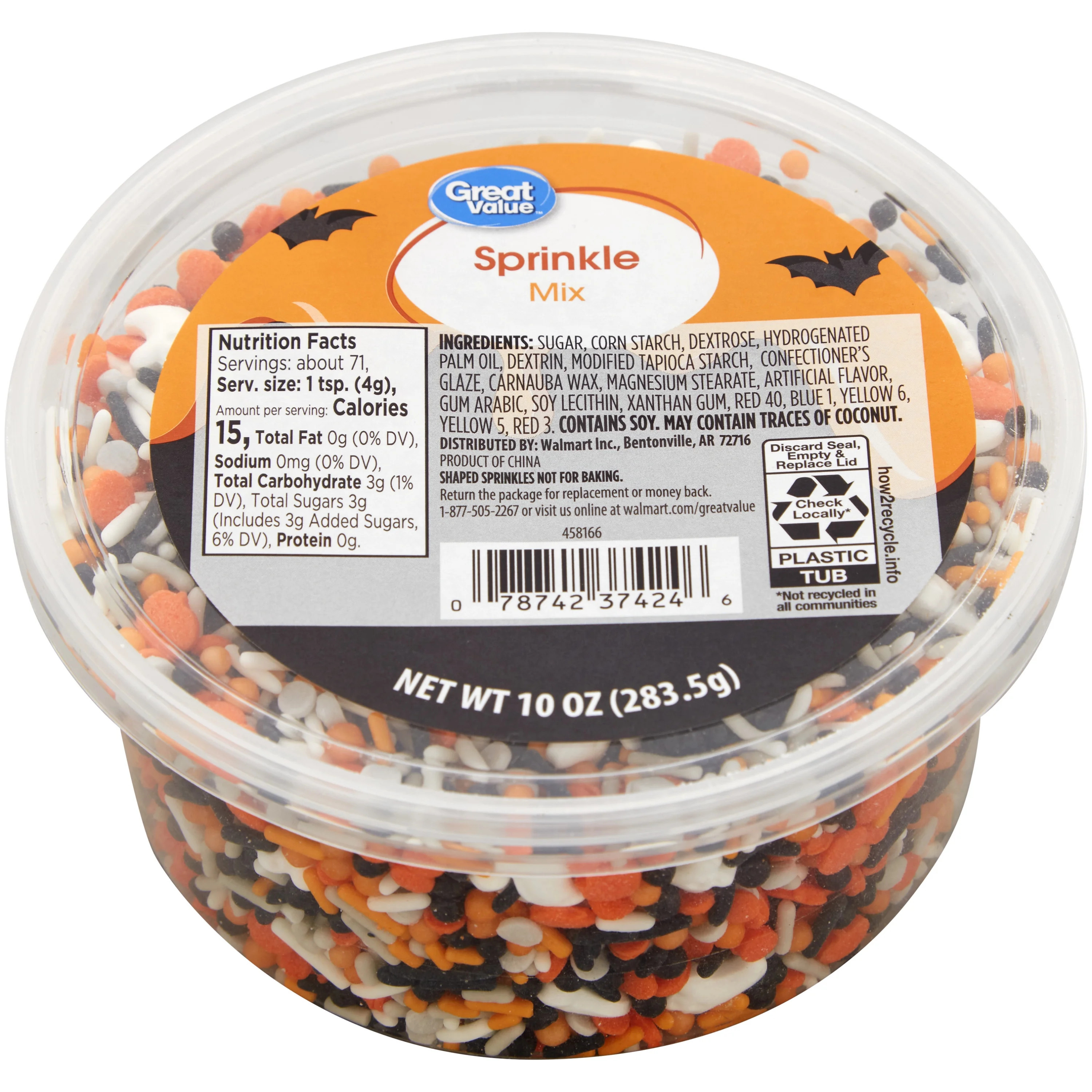 Great Value Halloween Sprinkles Mix, 10 oz. Tub | Walmart (US)