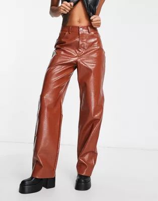 COLLUSION 90s croc effect faux leather straight leg cargo pants in rust | ASOS (Global)