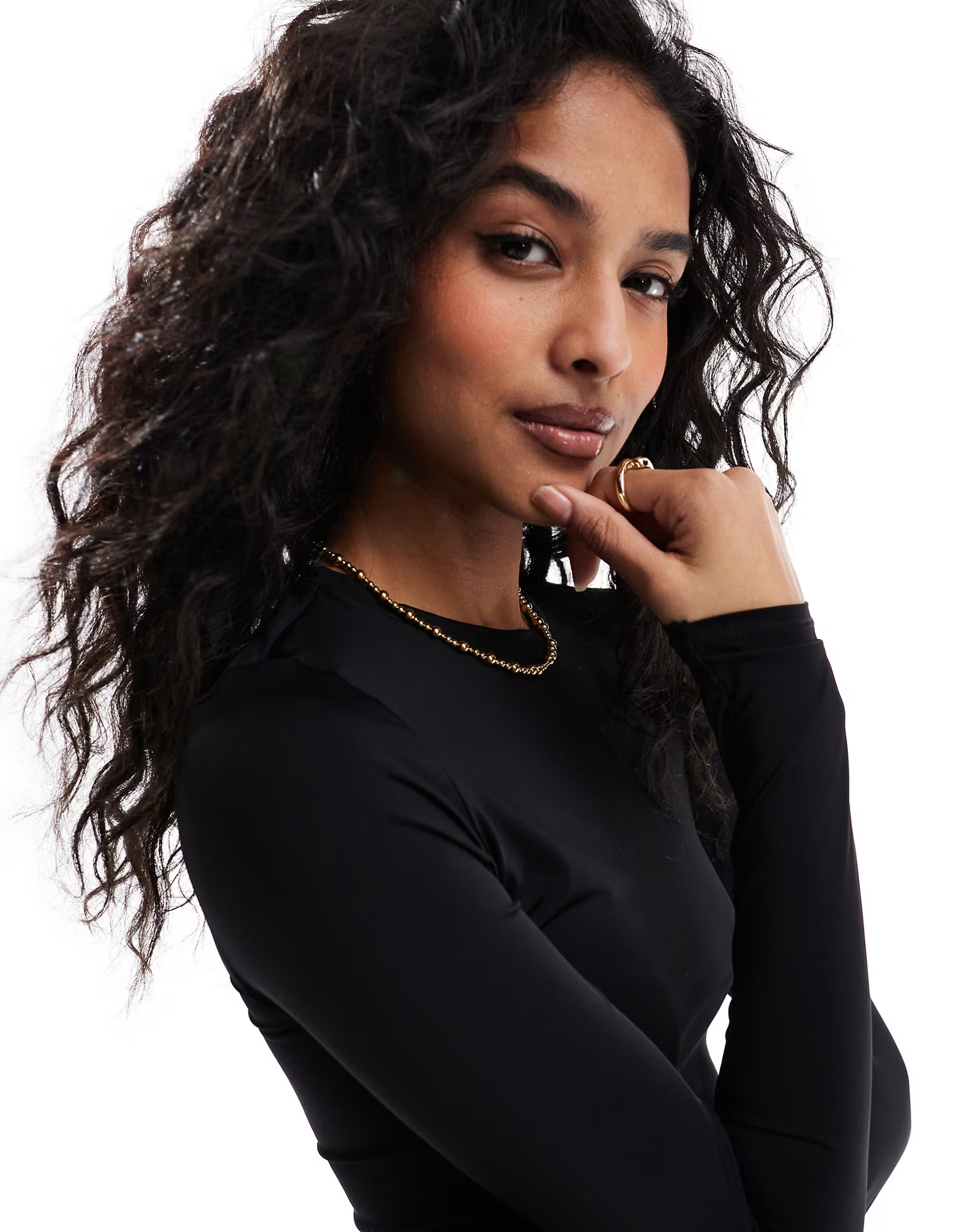 Pull&Bear polyamide sculpt long sleeved top in black | ASOS | ASOS (Global)