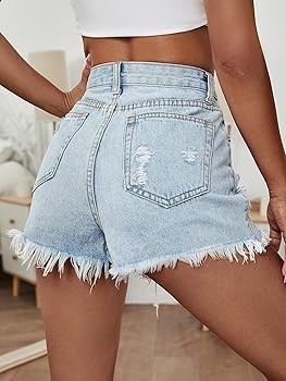 Floerns Women's Ripped Raw Hem High Waisted Distressed Denim Shorts | Amazon (US)