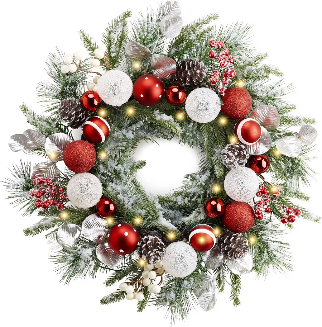 Valery Madelyn 20'' Pre-Lit Christmas Wreath for Front Door with Light, Lighted Christmas Door Wr... | Amazon (US)