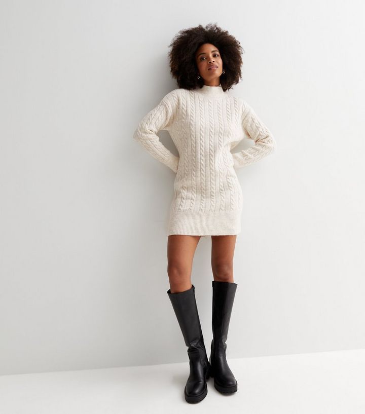 Off White Cable Knit Long Sleeve Mini Jumper Dress
						
						Add to Saved Items
						Remove f... | New Look (UK)