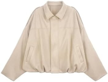 Womens Bomber Jacket Faux Suede Casual Cropped Pilot Coat Lapel Collar Causal Oversized Trendy Ou... | Amazon (US)