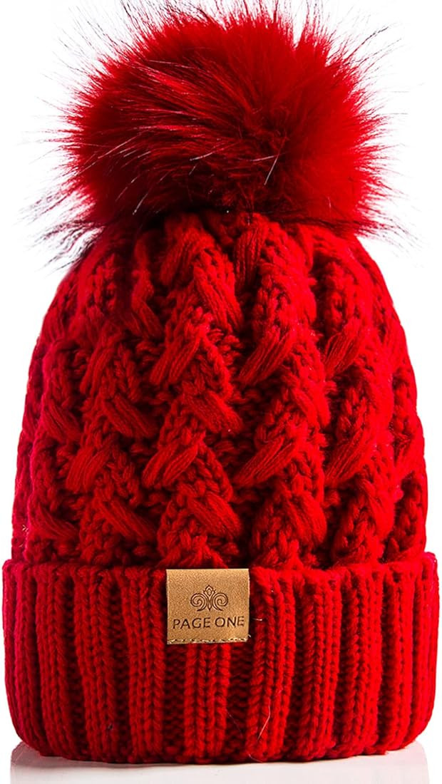 PAGE ONE - Gorro de invierno para mujer, acanalado, de punto trenzado grueso, cálido y suave, co... | Amazon (US)