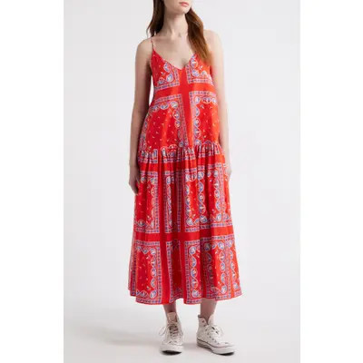 THE GREAT. The Drop Waist Sleeveless Maxi Dress in Red Sailboat Bandana at Nordstrom, Size 3 | Nordstrom