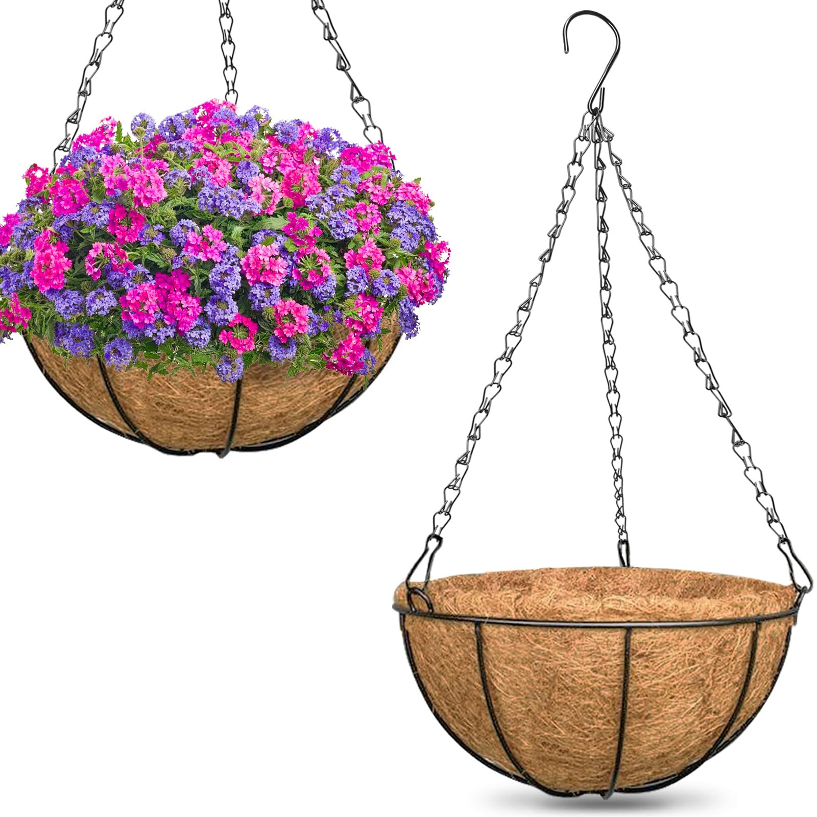 ZeeDix 2 Pack 14 Inch Metal Hanging Baskets for Plants Outdoor, Wire Round Planters with Coco Coi... | Amazon (US)