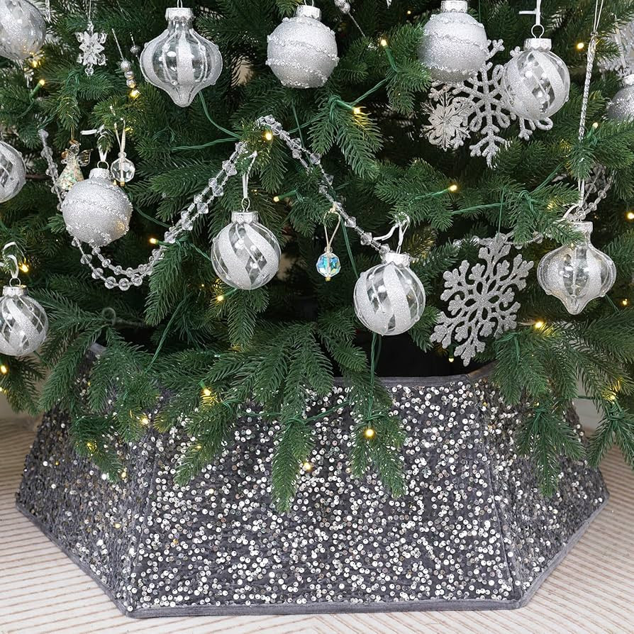 Transform Your Christmas Tree with Sunshine's Sparkling Sequin Tree Skirt - 33.5" Large Size, Christ | Amazon (US)