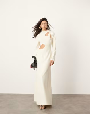 ASOS EDITION cut out long sleeve maxi dress in cream | ASOS (Global)