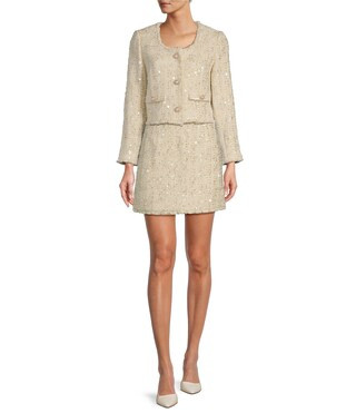 Antonio Melani London Tweed Long Sleeve Round Neck Cropped Jacket & Paris Tweed A-Line Coordinati... | Dillard's