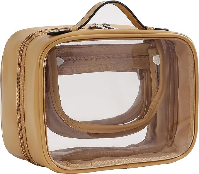 Veki Transparent Makeup bag Double Travel Cosmetic bags Case Waterproof Toiletries Bag Large Capa... | Amazon (US)
