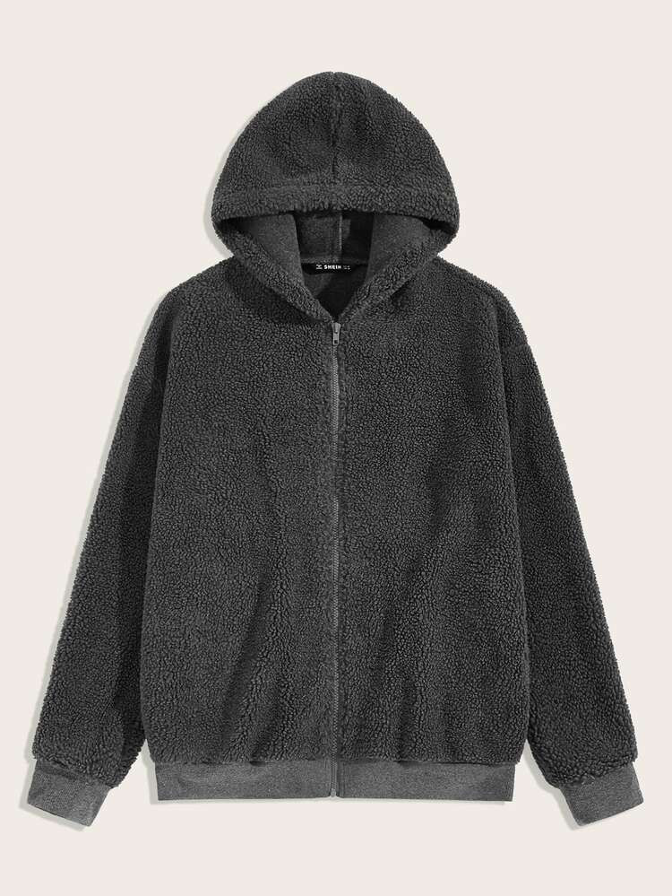 Men Zip Up Teddy Hoodie Jacket | SHEIN