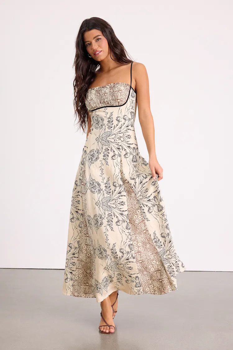 Emryn Beige Multi Mixed Print Floral Maxi Dress | Lulus