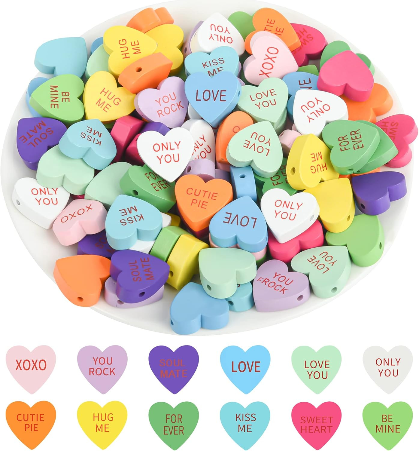 180 Pieces Valentine's Day Wooden Beads Conversation Hearts Beads Sweet Heart Shaped Bubblegum Wo... | Amazon (US)