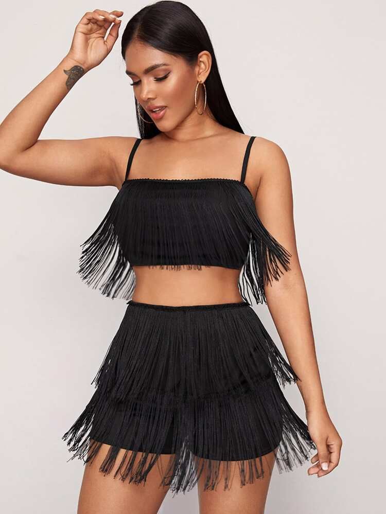 Fringe Overlay Cami Top & Shorts | SHEIN