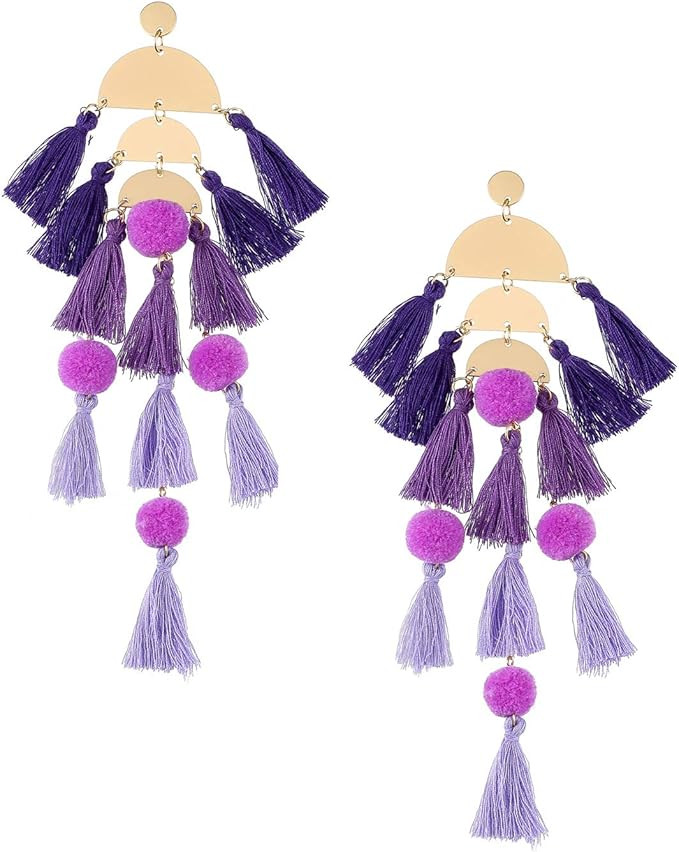Long Tassel Earrings Statement Fringe Drop Bohemian Earrings Big Dangle for Women Fashion | Amazon (US)