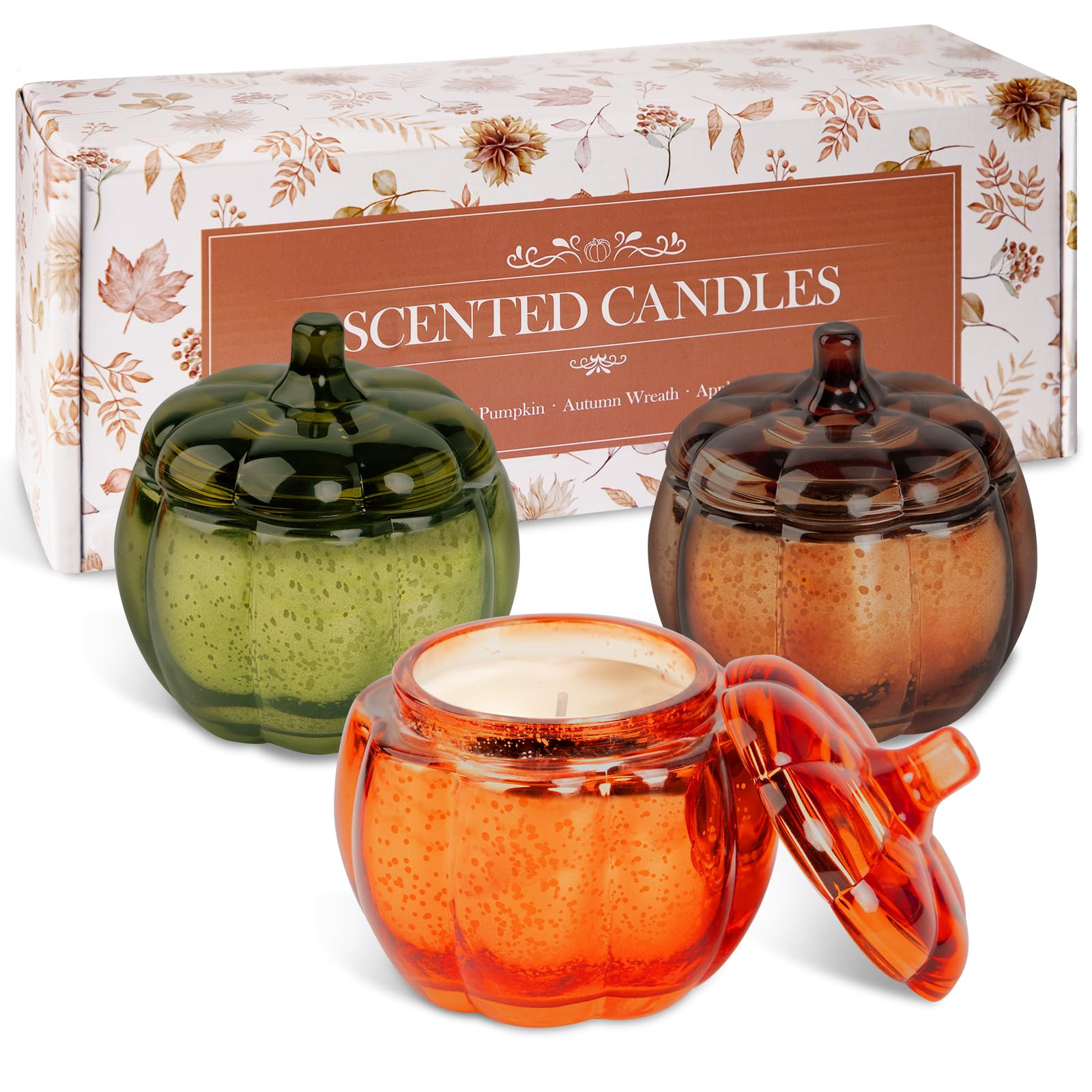 Lanpn Fall Scented Candles Gift Set 3 Pack, 16.5oz Pumpkin Glass Jar Candle, Thanksgiving Aromath... | Amazon (US)