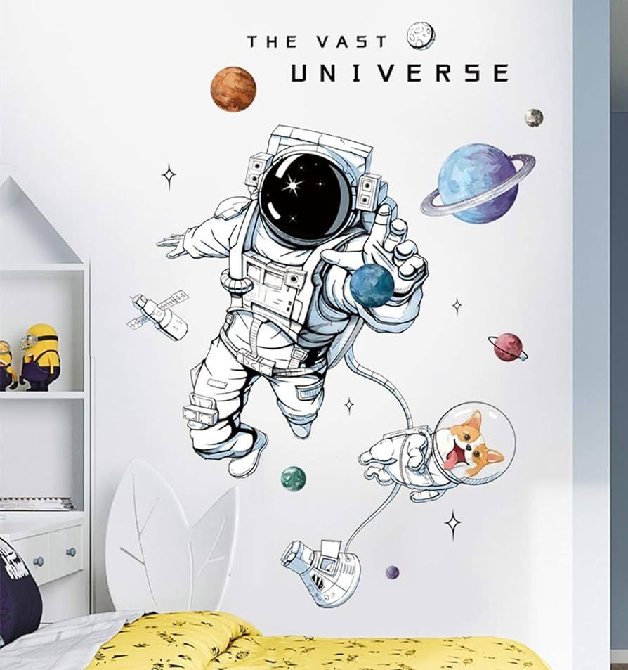 ROFARSO Astronaut Wall Stickers Planet Space Corgi Dog DIY Vinyl Removable Large Wall Decals Art ... | Amazon (US)