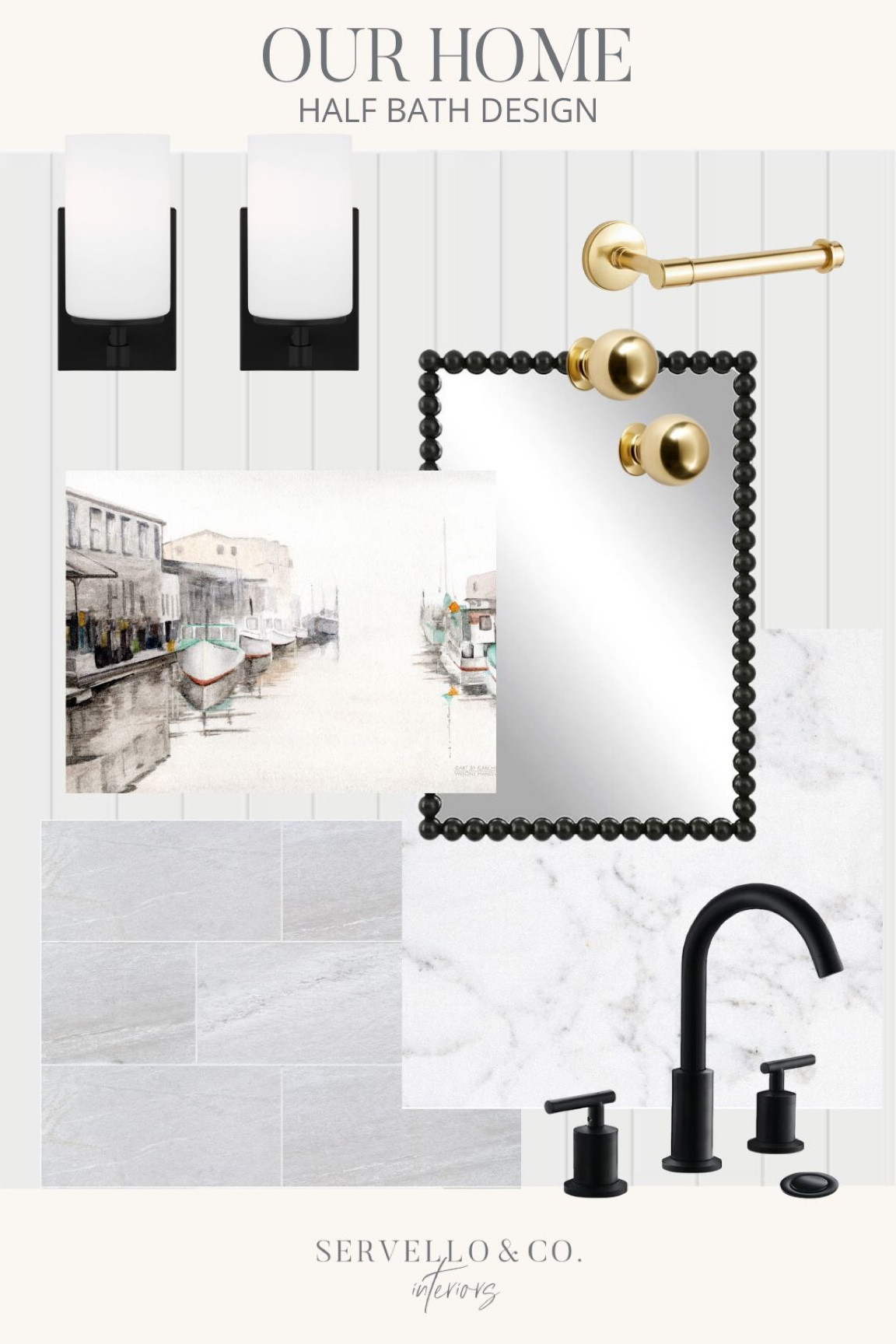 Our half bath design which includes vertical shiplap, black faucet, black beaded mirror and brass rejuvenation hardware 

#LTKCyberWeek #LTKhome #LTKfindsunder100