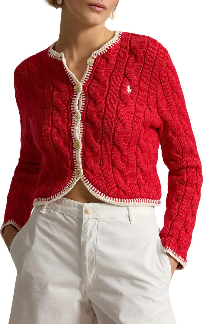 Cable Knit Button Front Crop Cardigan | Nordstrom