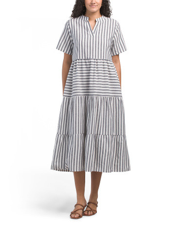 Made In Italy Short Sleeve Variegated Striped Midi Dress | TJ Maxx